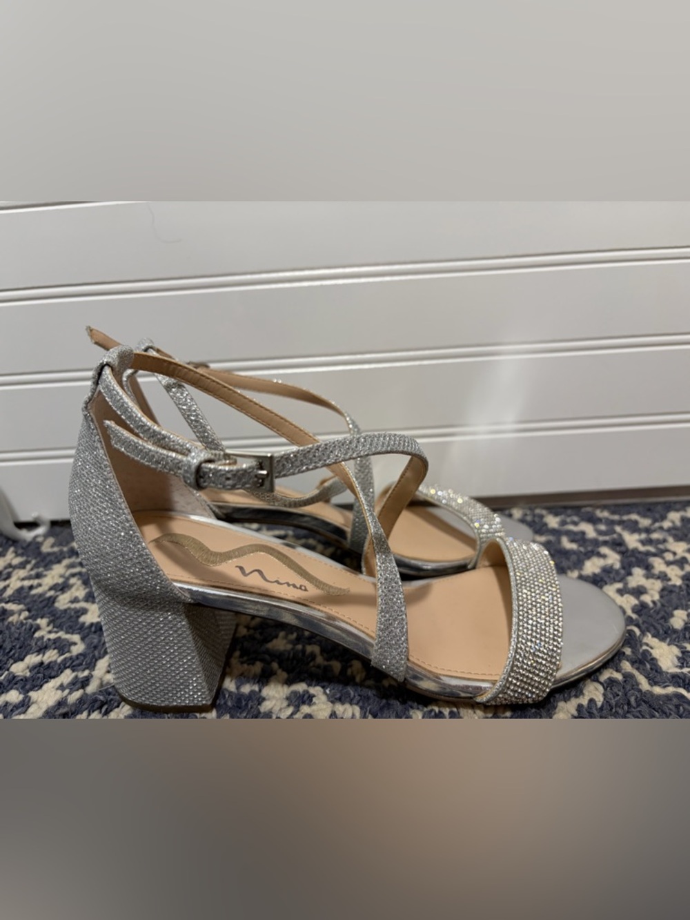 Nina Silver Crystal-Strap Block Heel Sandals - Picture 3 of 8